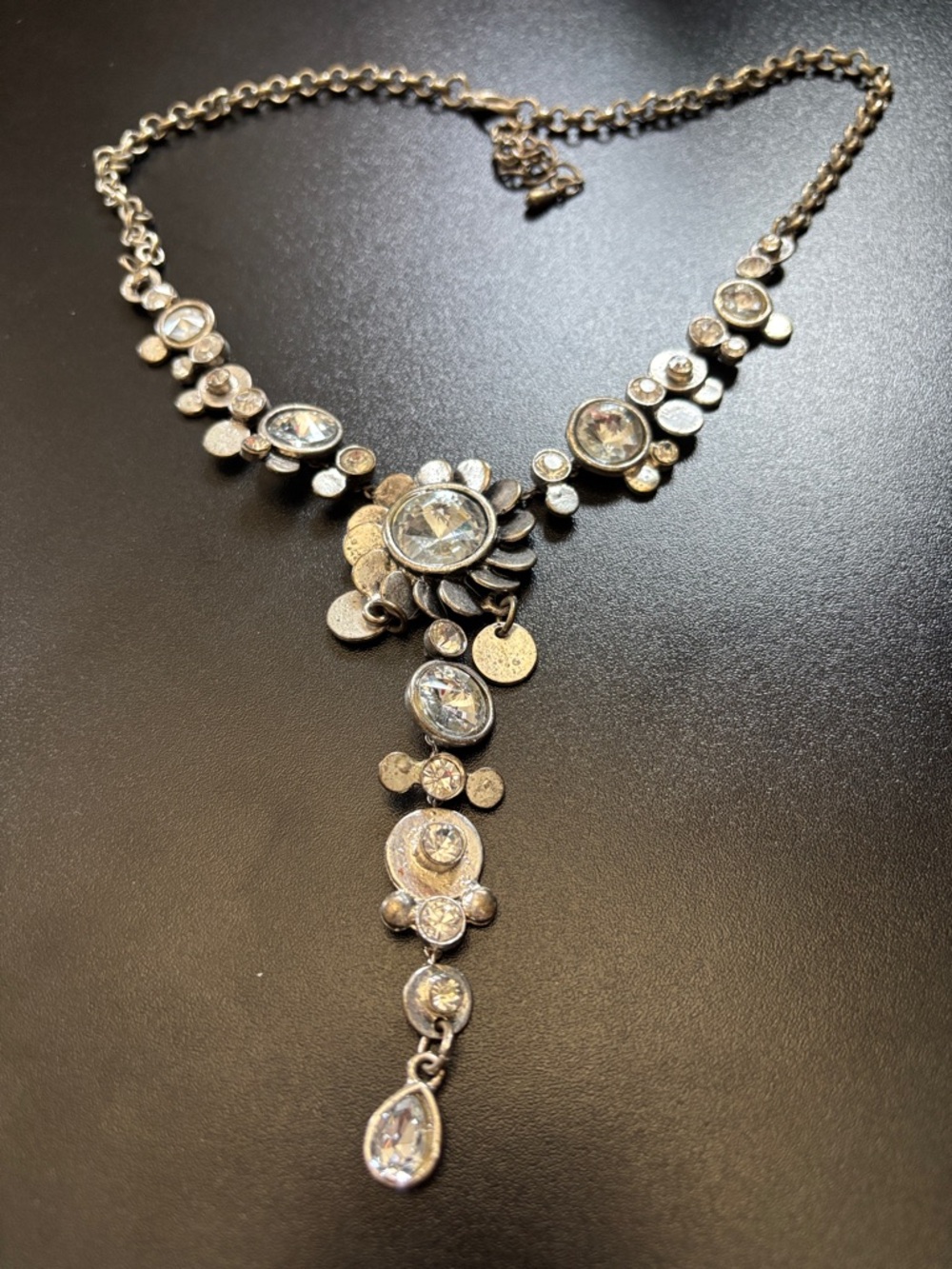 Hand Crafted Silver Crystal Drop Y Necklace